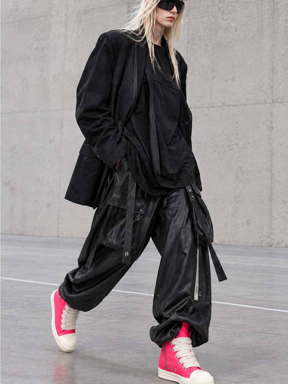 Rick Owens Wide Lace Ramones Hot Pink Milk Leather High Top Sneakers Size 40/ 10